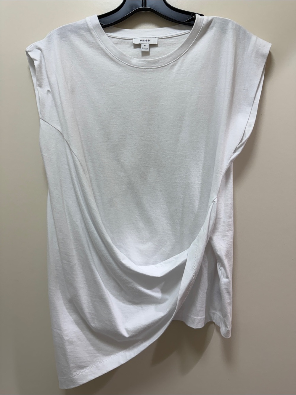 Reiss White Draped Cap-Sleeve T-Shirt Size: S